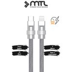 MTL 30W PD Hızlı Şarj Destekli Type-C To Lightning Spiral Sarmal Metal Başlıklı Kablo 2 Metre MT2462 Beyaz ile uyumlu