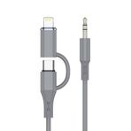 MTL Type-C ve iPhone Lightning To 3.5mm Aux Dolanmaz Silikon Ses Kablosu 2 in 1 Stereo OTG MT2812 Gri ile uyumlu