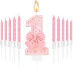 MTLEE 1. doğum günü mumu pembe Glitter mutlu doğum günü mumları kız numarası mumlar doğum günü pastaları yay doğum günü süslemeleri prenses mum 10 uzun ince Cupcake mum parti için