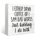 Mtrgdn I Either Drink Coffee or I Say Bad Words Ahşap Kutu Tabela Masa Dekoru Komik Kahve Ahşap Kutu Blok İşaret Ev Kahve Bar Kahve İstasyonu Duvar Masa Masa Dekoru Kahve Sever Hediye