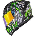 Mts M-910 Skull Mat Siyah-Yeşil-Beyaz Güneş Vizörlü Kask (Gold Camlı)