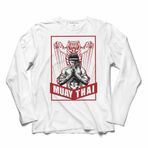 Muay Thai Tiger Muaythai Kick Boks Boxing Uzak Doğu Uzun Kollu Tişört Baskılı T-Shirt Beyaz