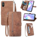 MUBBAR Kordon Kart Yuvası Telefon Çantaları Xiaomi Redmi 9A 9 A M2006C3LG M2006C3LI M2006C3LC İş Standı Tutucu Flip Cvoer Deri Koruyucu Kabuk (Kahverengi, Redmi 9A)