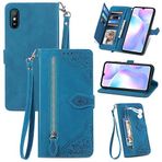 MUBBAR Kordon Kart Yuvası Telefon Çantaları Xiaomi Redmi 9A 9 A M2006C3LG M2006C3LI M2006C3LC İş Standı Tutucu Flip Cvoer Deri Koruyucu Kabuk (Mavi, Redmi 9A)