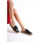 Mubiano 23084-S Siyah Deri Kadın Espadril Sandalet