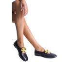 Mubiano Collection Kadın Gold Toka Detaylı Hakiki Deri Babet Siyah - Mcrgn8037 - S, Siyah, 37