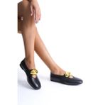 Mubiano Collection Kadın Gold Toka Detaylı Hakiki Deri Babet Siyah - Mcrgn8037 - S