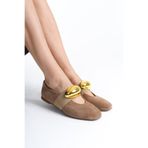 Mubiano Collection Kadın Gold Toka Detaylı Hakiki Deri Süet Babet Bej - Mcrgn8037 - Bj, Bej, 41