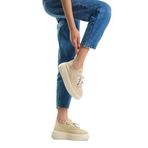 Mubiano H- 101-bj Triko Örme Kumaş Oval Burunlu Bağcık Detay Kadın Bej Yüksek Taban Babet & Loafer, Bej, 37