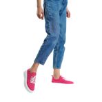 Mubiano H- 101-fs Triko Örme Kumaş Oval Burunlu Bağcık Detay Kadın Fuşya Yüksek Taban Babet & Loafe, Fuşya, 39
