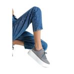 Mubiano H- 101-gr Triko Örme Kumaş Oval Burunlu Bağcık Detay Kadın Gri Yüksek Taban Babet & Loafer, Gri, 40
