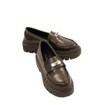Mubiano Kadın Deri Loafer Kalın Comfort Tabanlı Metal Tokalı Kahve Vareen, Kahverengi, 38