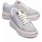 Mubiano Kadın Sneaker Kadife Desenli Gold Detaylı Kalın Tabanlı Spor Ayakkabı Lilium Gri
