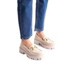 Mubiano Mb1170-bj Kalın Taban Lüx Süet Tokalı Bej Kadın Kolej Loafer, Bej, 40