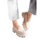 Mubiano Mb1190-bj Kalın Taban Lüx Süet Bej Kadın Kolej Loafer, Bej, 39