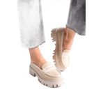 Mubiano Mb1190-bj Kalın Taban Lüx Süet Bej Kadın Kolej Loafer, Bej, 40
