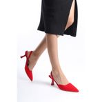 Mubiano Mblnr703-kr Kadın Arkası Açık Sivri Burun Saten Kırmızı Stiletto & Topuklu Ayakkabı, Kırmızı, 36