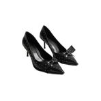 mubiano Mirabel Kadın Siyah Metal Aksesuarlı Fiyonklu Sivri Burun İnce Topuklu Ayakkabı Stiletto (7 CM), 37