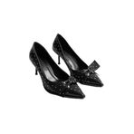 mubiano Mirabel Kadın Siyah Metal Aksesuarlı Fiyonklu Sivri Burun İnce Topuklu Ayakkabı Stiletto (7 CM), 38