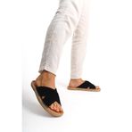 Mubiano Summer Erkek Hakiki Deri Süet Çapraz Bantlı Jüt Taban Siyah Espadril Terlik -mssr5959-s, Siyah, 41