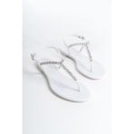 Mubiano Summer Kadın Jelly Mat Beyaz Taş Detay Düz Sandalet-mstb7070-b, Beyaz, 39