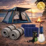 Mubx 4 Kişilik Kamp Çadırı Seti Şişme Yastık Mat Solar Lamba Outdoor Kamp Full Set
