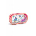 MUCCO 01112 Pembe Renk Unicorn Desenli PVC Şeffaf Su Geçirmez Tek Bölmeli Kalemlik Kalem Kutusu