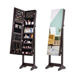 Mücevher Armoire Dolabı, Tam Boy Aynalı Mücevher Dolabı, Ayakta Kilitlenebilir Takı Armoire, Ayna Düzenleyici, Büyük Depolama Kapasitesi Monte Kutu, 3 Ayarlanabilir Açı