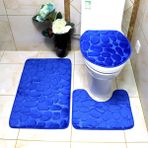 Muchen Çakıl Taşı Tuvalet Üç Parçalı Banyo Emici Kaymaz Halı Yer Paspası (Yurt Dışından) - Mavi - 50*80 U50*40 kapak 38*43