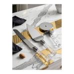 Mucit Home 3lü Kristal Görünümlü Saplı Çelik Servis Seti Pizza Kesici Kek Bıçağı Pasta Spatulası