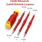 Mucit Home 4 Parça Izoleli Elektrikçi Tornavida Seti Mıknatıslı Yıldız Düz Tornavida Set Tak Çıkar - Sarı - 16