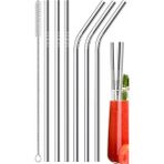 Mucit Home 7 Parça Parça Metal Pipet Seti Paslanmaz Çelik Pipet ve Çubuk Pipet Temizleme Fırçası - Krom