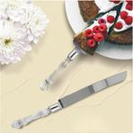 Mucit Home Kristal Saplı Pasta Servis Seti Spatula Bıçak Ikili Set Beyaz