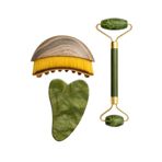 Mucit Home Lenf Drenaj Kuru Fırça ve Yeşim Taşı Roller 3 Lü Set Yüz, Boyun, Göz ve Vücut Masaj Aleti