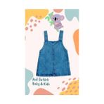 Müco Kids Wear Kız Bebek Çocuk Kalp Kot Jile Zebra Desen ve Fiyonk Detaylı Jean Salopet Denim Elbise - 2 Yaş - 423-Mavi