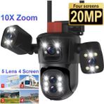 Mucosan 4K Gece Görüşlü Harekete Duyarlı Güvenlik Kamerası – 4 Kameralı Pır Sensörlü 10X Zoom Çift Lens IP66 Su Geçirmez Wifi Kamera, LED Işıklı Mikrofonlu Hoparlörlü, Dış Mekan Ip Kamera YK-P2034