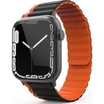 Mudanis Apple Watch 42MM Mo-Wb1 Çift Renk Mıknatıslı Silikon Kordon (Saat Değildir) - Siyah-Turuncu - Renkli - Standart