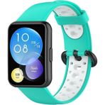 Mudanis Huawei Watch Fit 2 Spor Delikli Kordon (Saat Değildir) - Turkuaz-Beyaz - Renkli - Standart