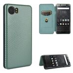 MUDASANQI BlackBerry Keyone Karbon Fiber Doku Manyetik Yatay Kapaklı TPU + PC + PU Deri Kılıf ile Uyumlu Ultra İnce Kılıf Kart Yuvalı Telefon Arka Kapağı (Yeşil)