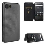 MUDASANQI BlackBerry Keyone Karbon Fiber Doku Manyetik Yatay Kapaklı TPU + PC + PU Deri Kılıf Kart Yuvalı Telefon Arka Kapağı (Siyah)