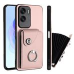 MUDASANQI Huawei Honor 90 Lite Kart Tutuculu Cüzdan Kılıf, PU Deri Manyetik Düğme Açılır Darbeye Dayanıklı Kapak+360°Dönebilen Parmak Tutucu Destek Çubuğu Koruyucu Kılıf (Renk: Pembe)