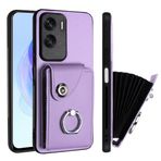 MUDASANQI Huawei Honor 90 Lite Kart Tutuculu Cüzdan Kılıf, PU Deri Manyetik Düğmeli Darbeye Dayanıklı Kapak+360°Dönebilen Parmak Tutucu Destek Çubuğu Koruyucu Kılıf (Renk: Mor)