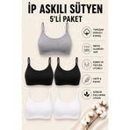 Mudcosıo Kadın İp Askılı Pedli Sütyen 5'li Paket Pamuklu Esnek Rahat Bralet Sporcu Sütyen