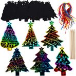 Mudder 60 Adet Noel Ağacı Kazıma Süsleri Kağıt Gökkuşağı Sanatı Renkli Kazıma 60 Adet Kurdele ve 10 Adet Ahşap İğne Noel için Kendin Yap Süslemeleri Çocuklar için Hediye El Sanatları