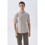 Mudo Erkek Ekru Comfort Fit Çizgili Bisiklet Yaka T-Shirt