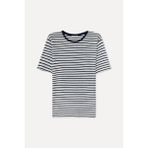 Mudo Erkek Kırık Beyaz Çizgili Bisiklet Yaka Keten Karışımlı T-Shirt