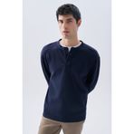 Mudo Erkek Lacivert Comfort Fit Henley Yaka Sweatshirt