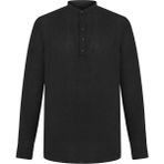 MUDO Hakim Yaka Regular Fıt Keten Gömlek - Siyah - 3XL