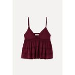 Mudo Kadın Bordo Fırfırlı Loose Fit V Yaka Kolsuz Bluz