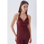 Mudo Kadın Bordo Halter Yaka Asimetrik Kolsuz Bluz